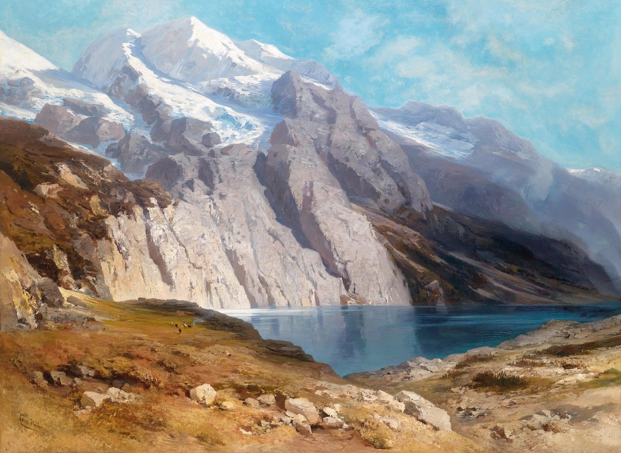 Vista do Doldenhorn com Oeschinensee De acordo com o antigo nome de Carl Heyn