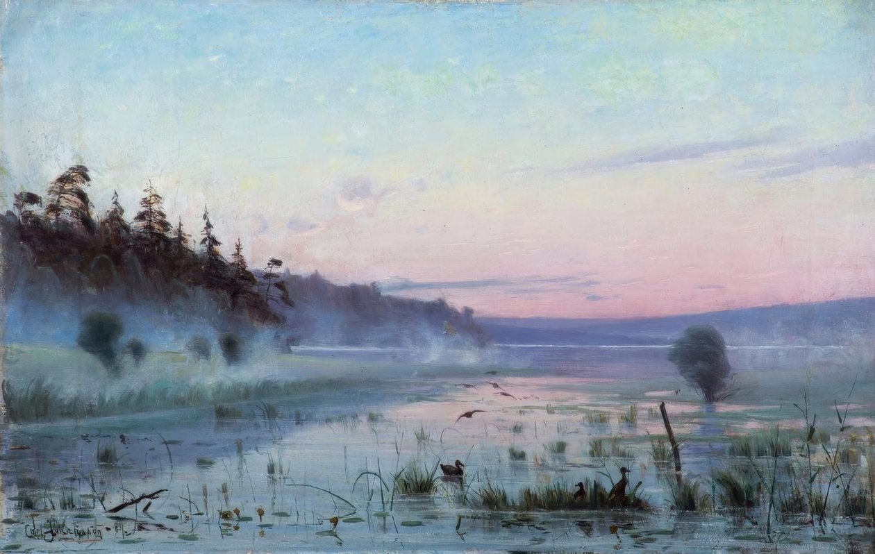 C.Johansson, névoa da manhã sobre o lago de Carl Johansson