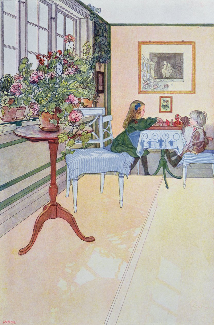 Um jogo de xadrez, início do século XX de Carl Larsson
