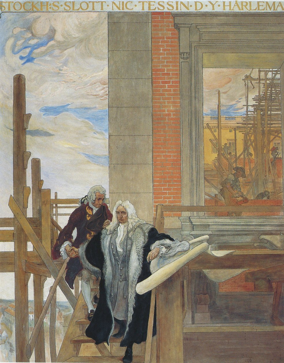 Um dos afrescos do Museu Nacional mostrando o edifício do castelo de Carl Larsson