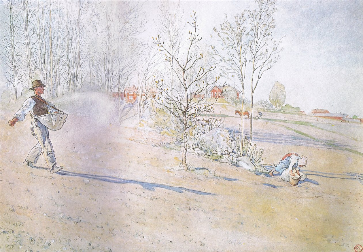 Johan levou a aveia em um grande saco aberto preso por correias de Carl Larsson