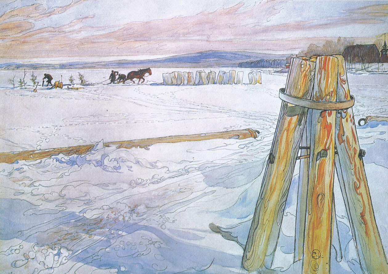 Johan foi buscar Brunte (cavalo) para coletar blocos de gelo de Carl Larsson