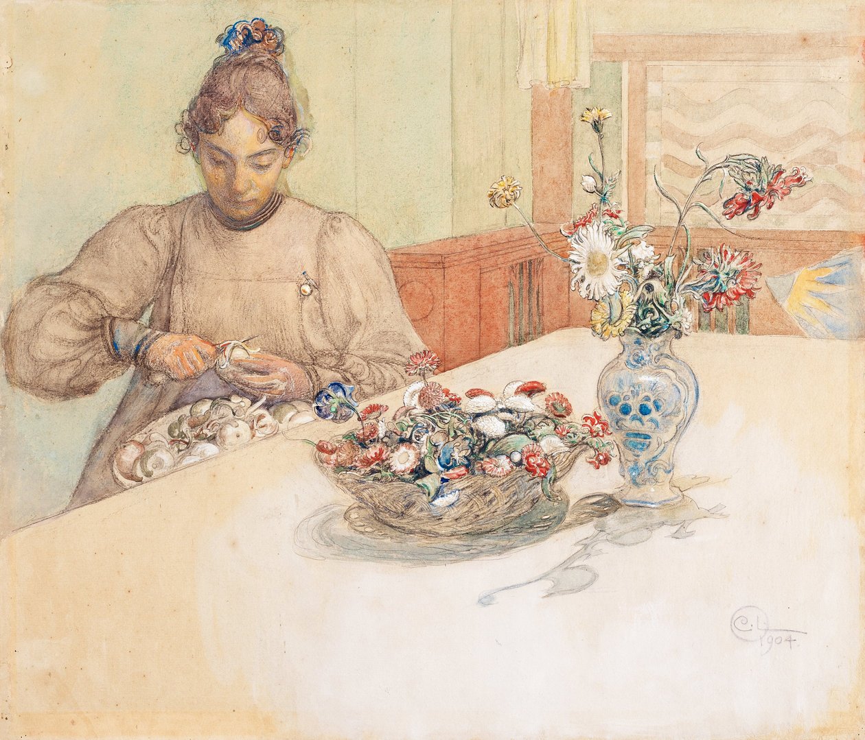 Karin Peeling Maçãs de Carl Larsson