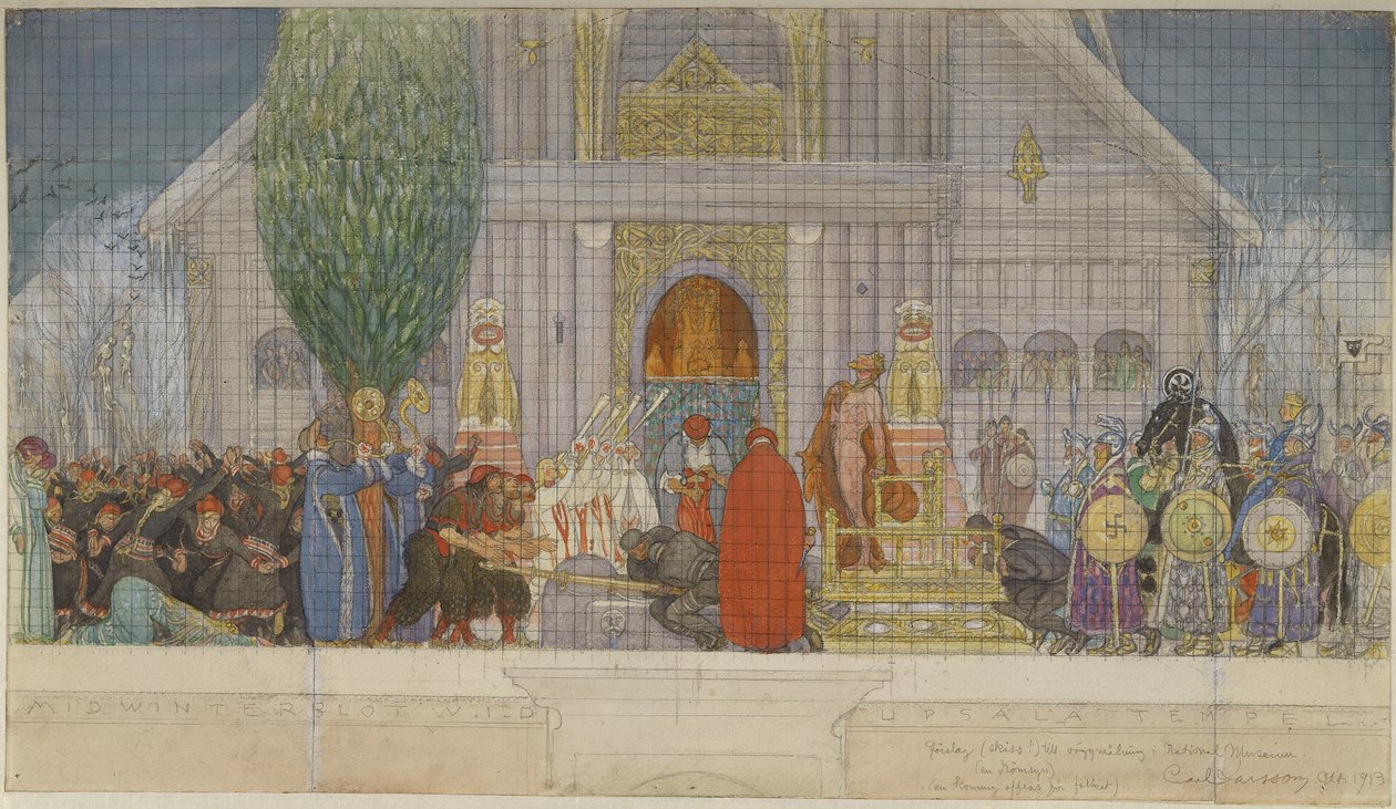 Esboço Preparatório para o Sacrifício do Solstício do Inverno de Carl Larsson