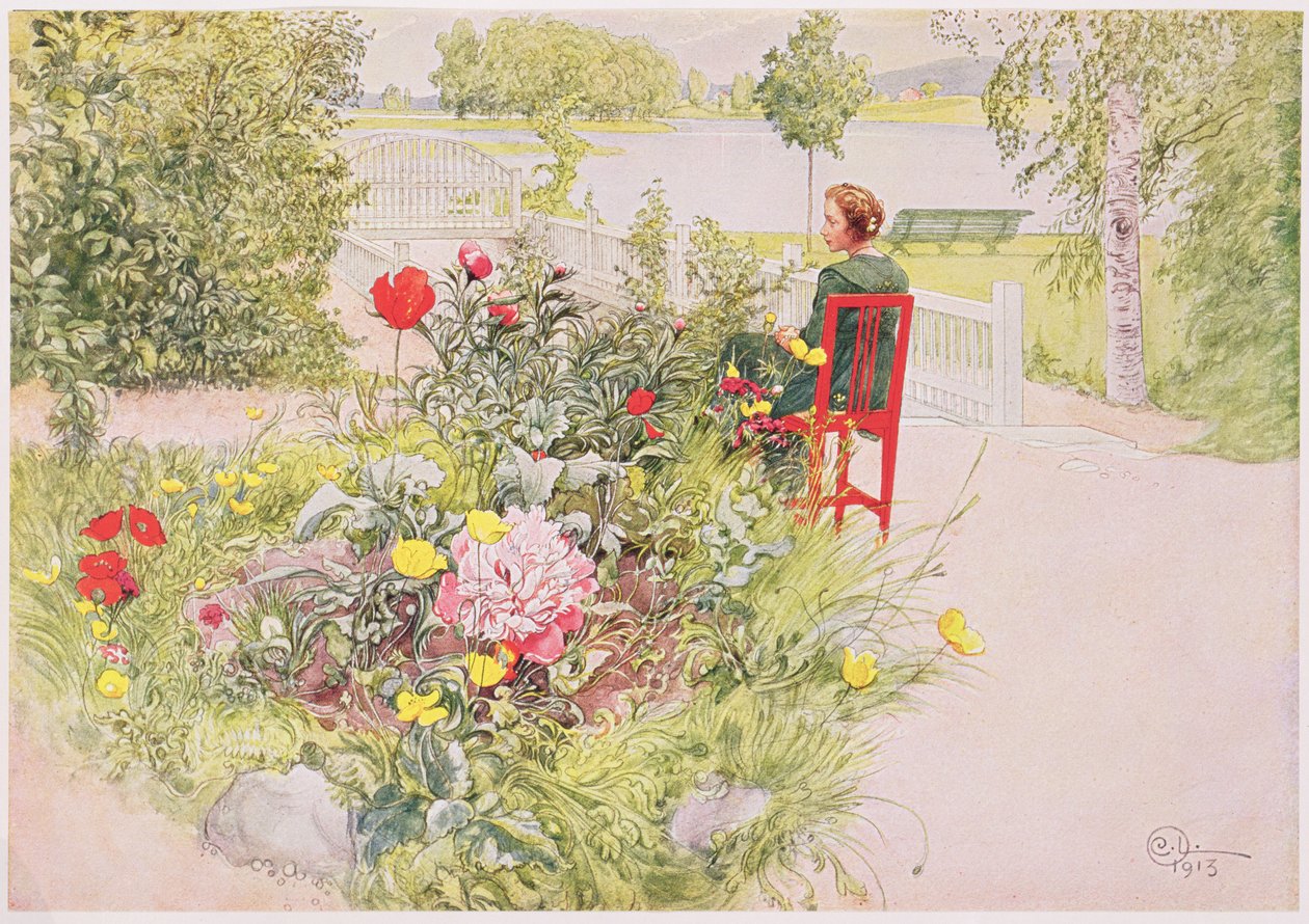 Summer in Sundborn, 1913, de um portfólio impresso comercialmente, publicado em 1939 (litografia colorida) de Carl Larsson