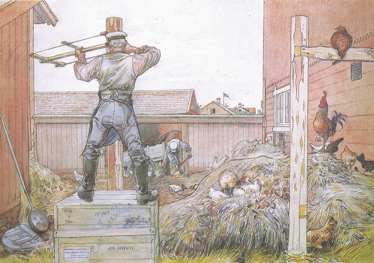 O galo continuou a cantar o tempo todo Elfstrom serrado e martelado de Carl Larsson