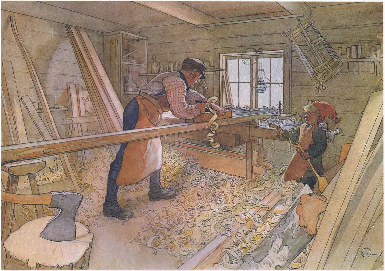 Tio Johan na oficina da fazenda de Carl Larsson