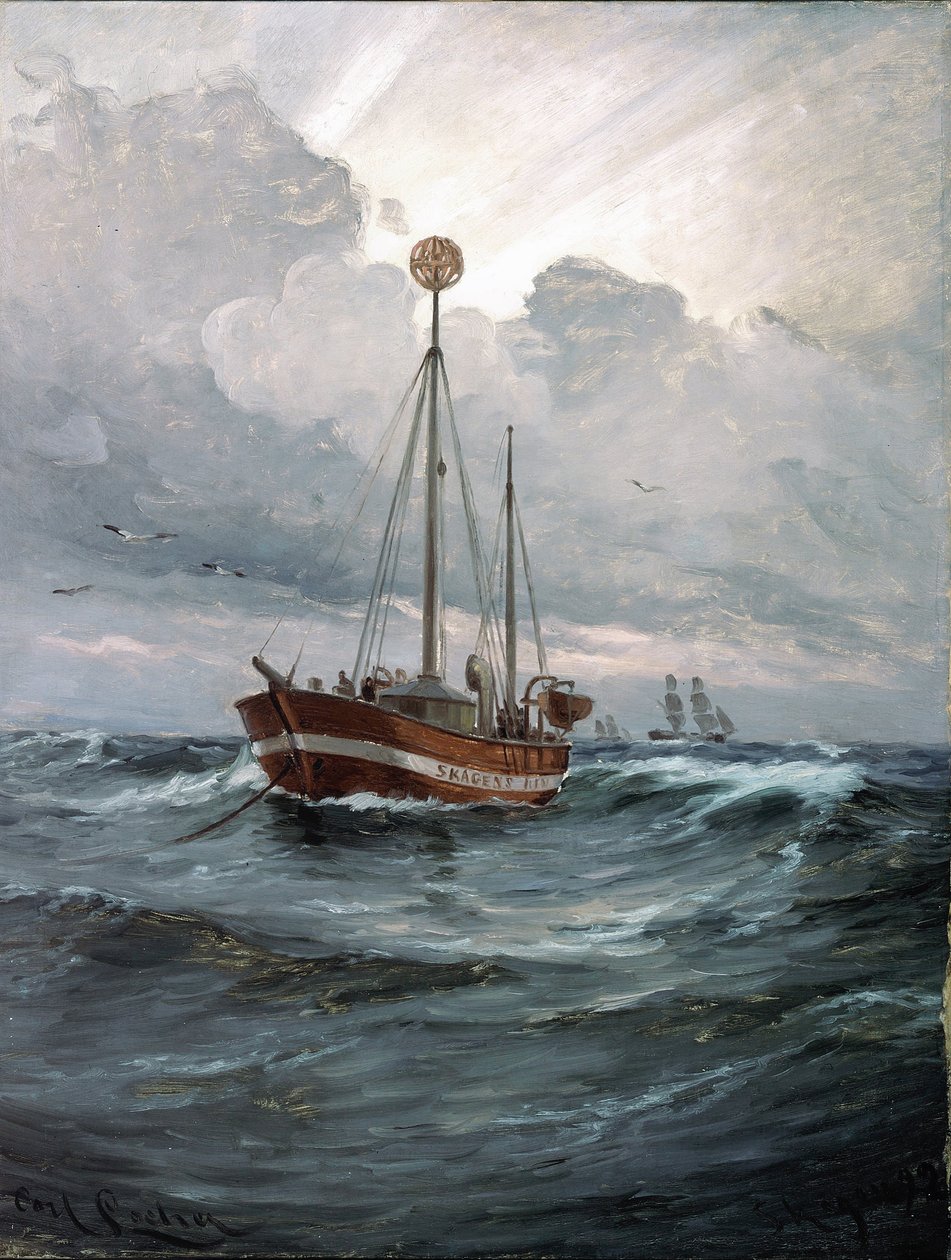 O, lightship, em, Skagen, recife de Carl Ludvig Locher