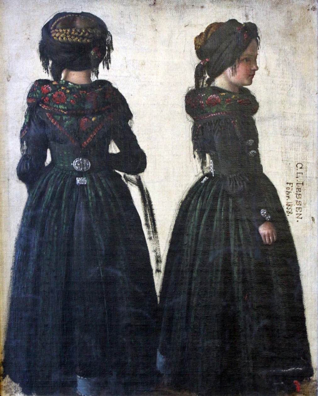 Mulher Frísia em uma representação dupla de Carl Ludwig Jessen
