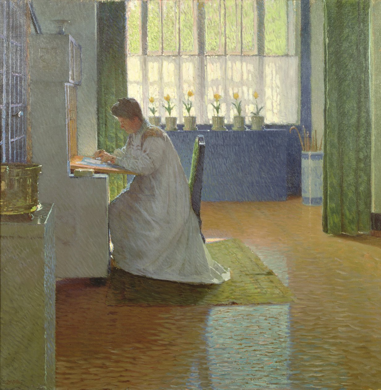 A esposa do artista em sua mesa de Carl Moll