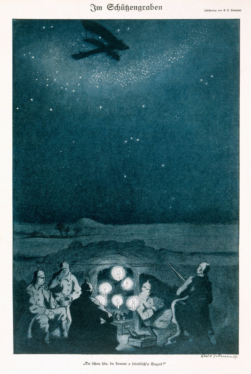 Nas Trincheiras, ilustração de uma revista alemã, Simplicissimus, c.1915 de Carl Olof Petersen