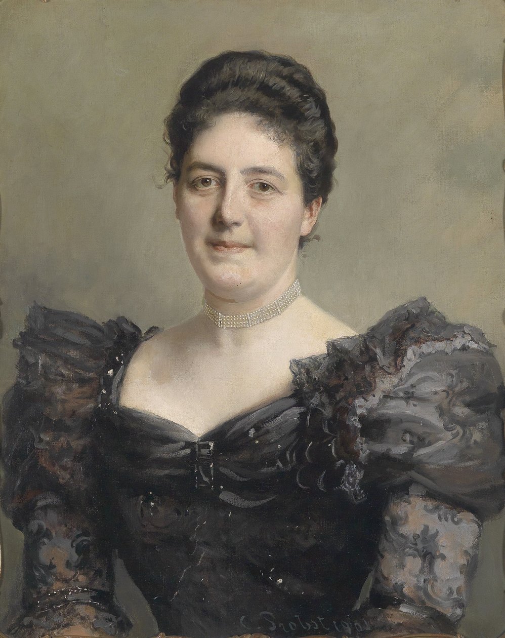 Retrato, de, um, senhora, em, um, pretas, babado, vestido de Carl Probst