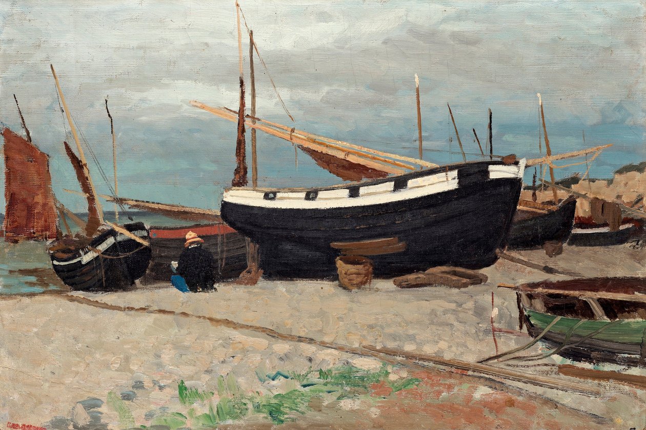 Barcos na costa, cena costeira do norte da França de Carl Skånberg
