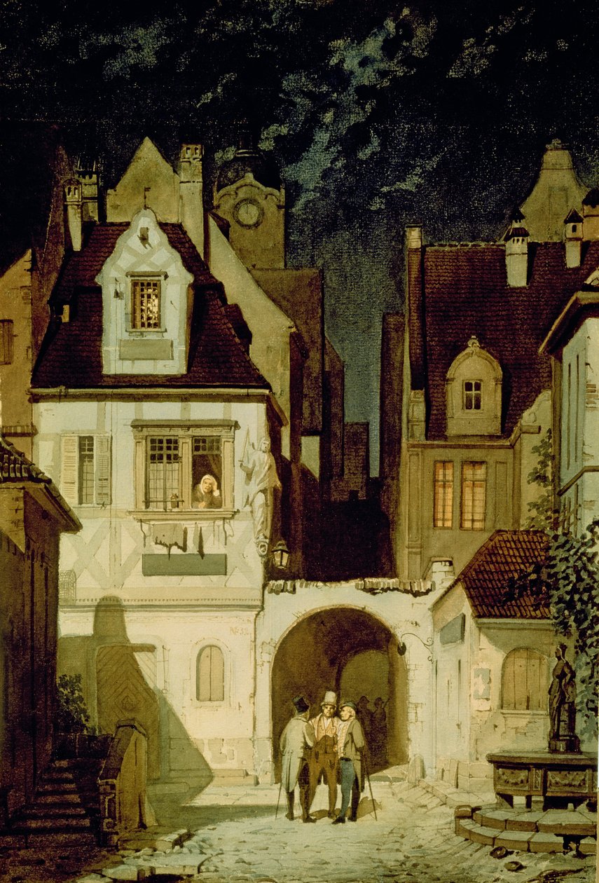 Um canto de uma cidade alemã ao luar de Carl Spitzweg