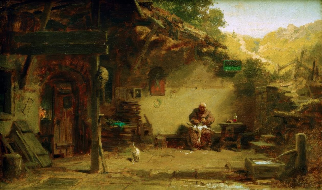 Velho monge arrancando um ganso na frente de seu eremitério de Carl Spitzweg