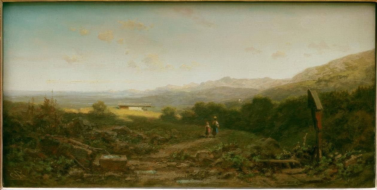 Sennerin com criança no pasto de Carl Spitzweg