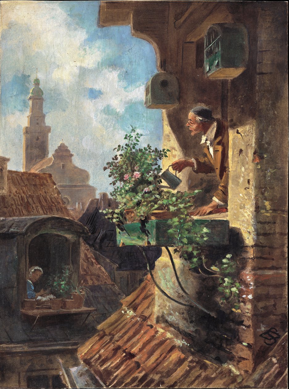 The Attic Room, 1862 (óleo no cartão) de Carl Spitzweg