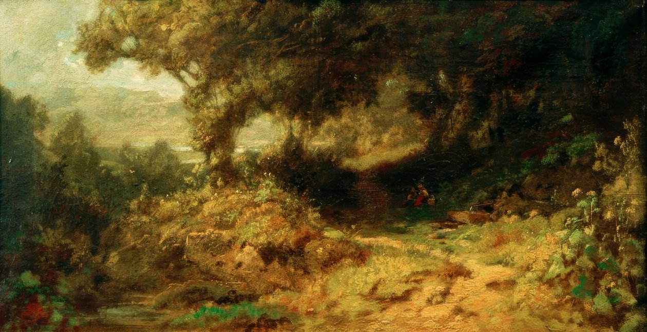 Paisagem da floresta (descansando as crianças no poço) de Carl Spitzweg