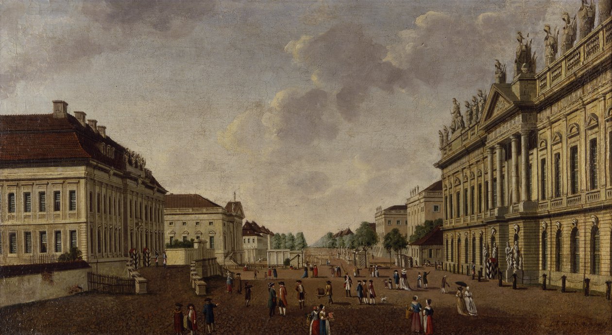Vista do arsenal e da rua Unter den Linden, 1786 de Carl Traugott Fechhelm