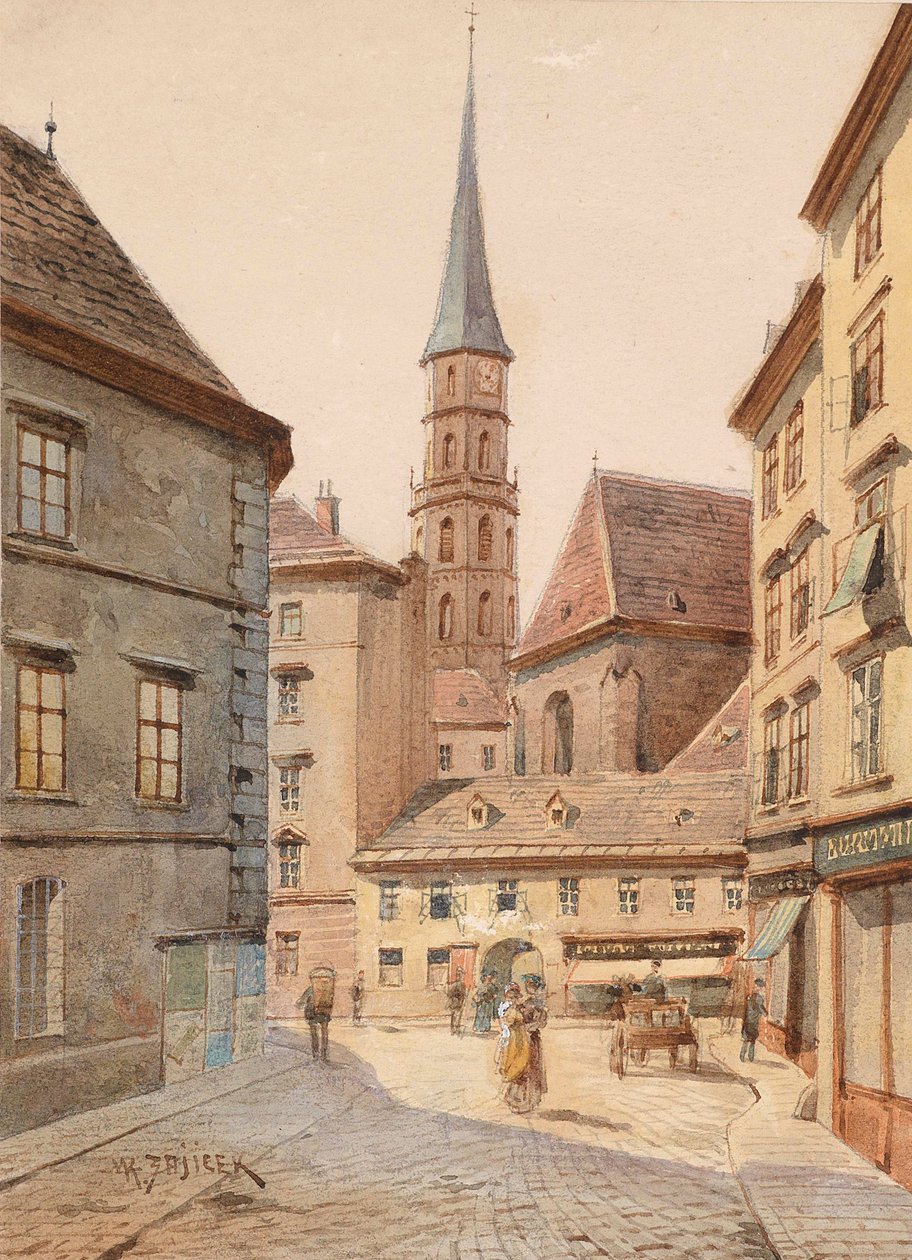 Vista de Stallburggasse para Michaelerkirche de Carl Wenzel Zajicek