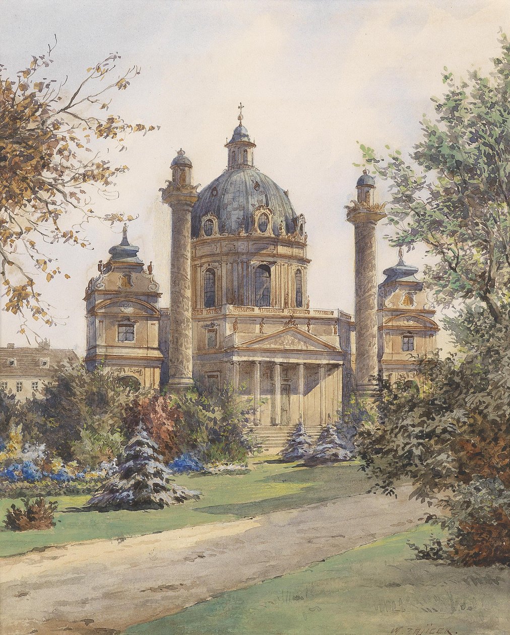 A Karlskirche em Viena de Carl Wenzel Zajicek