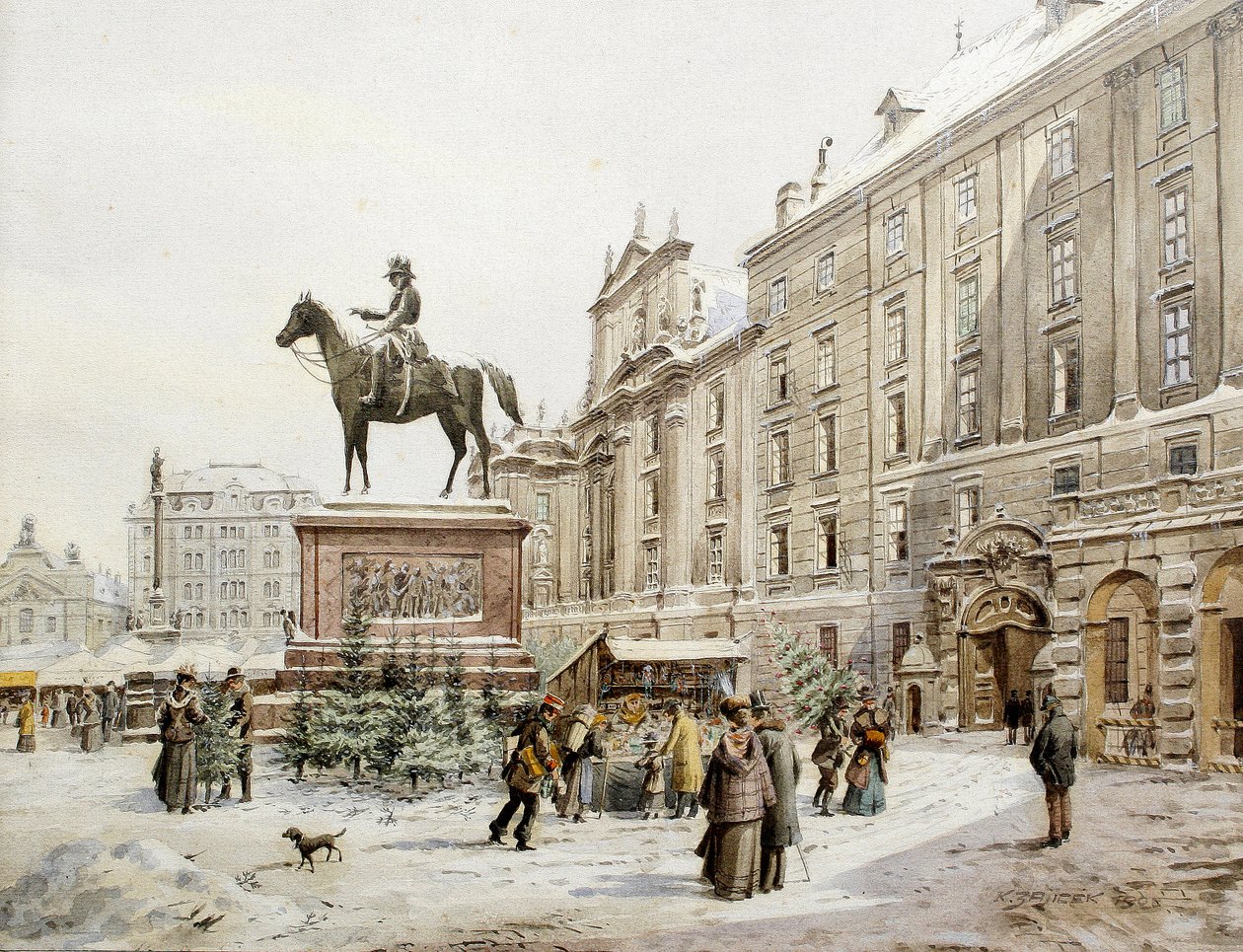 Um mercado de Natal em Am Hof Vienna. de Carl Wenzel Zajicek