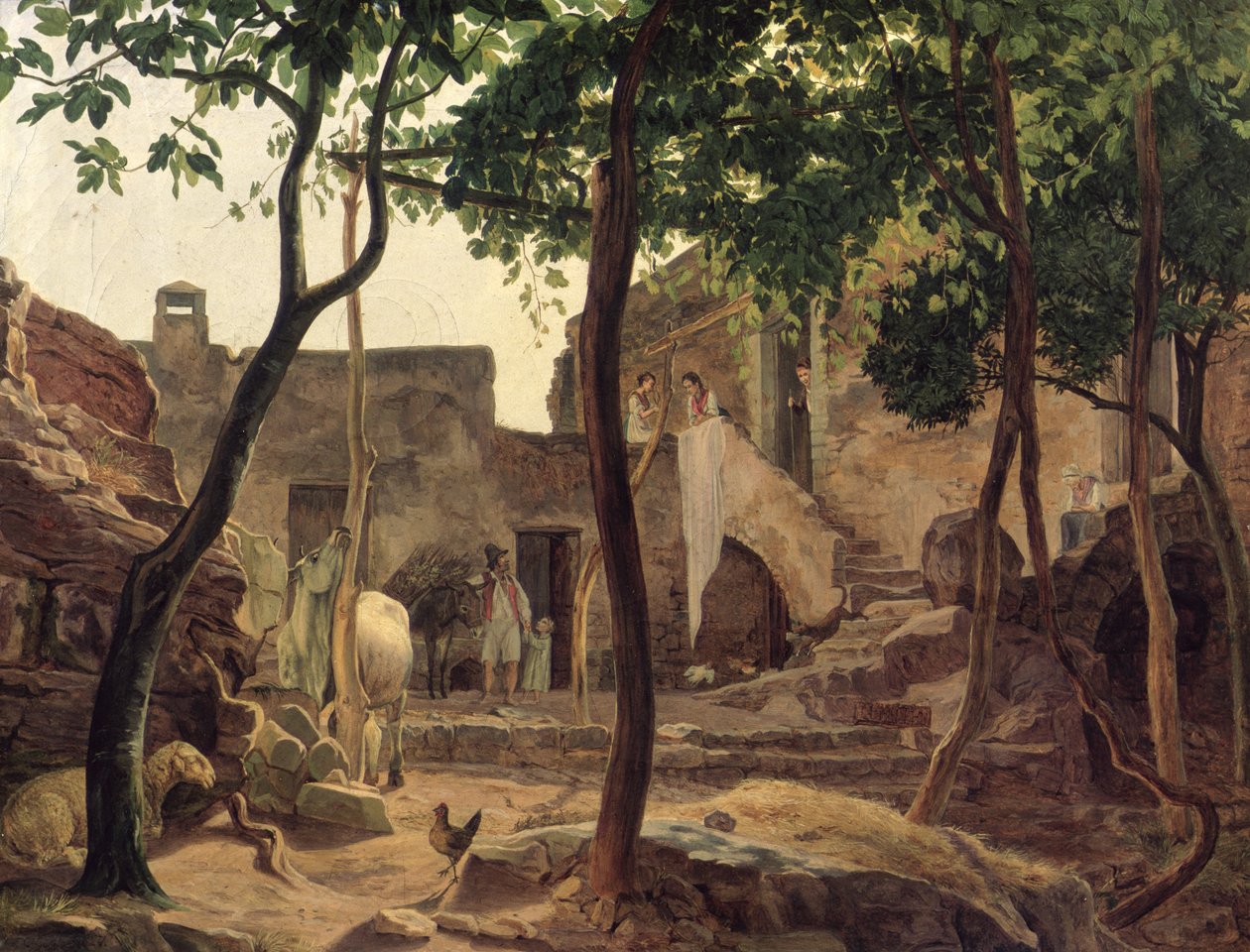 Curral perto de Sorrento, 1827 de Carl Wilhelm Goetzloff