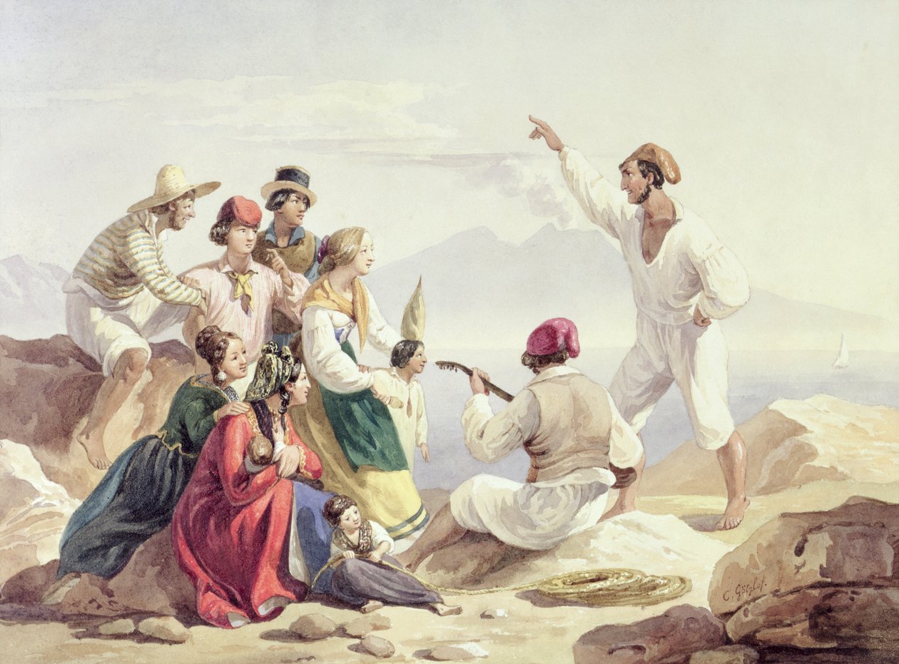 Grupo vestindo traje napolitano, c.1827 de Carl Wilhelm Goetzloff