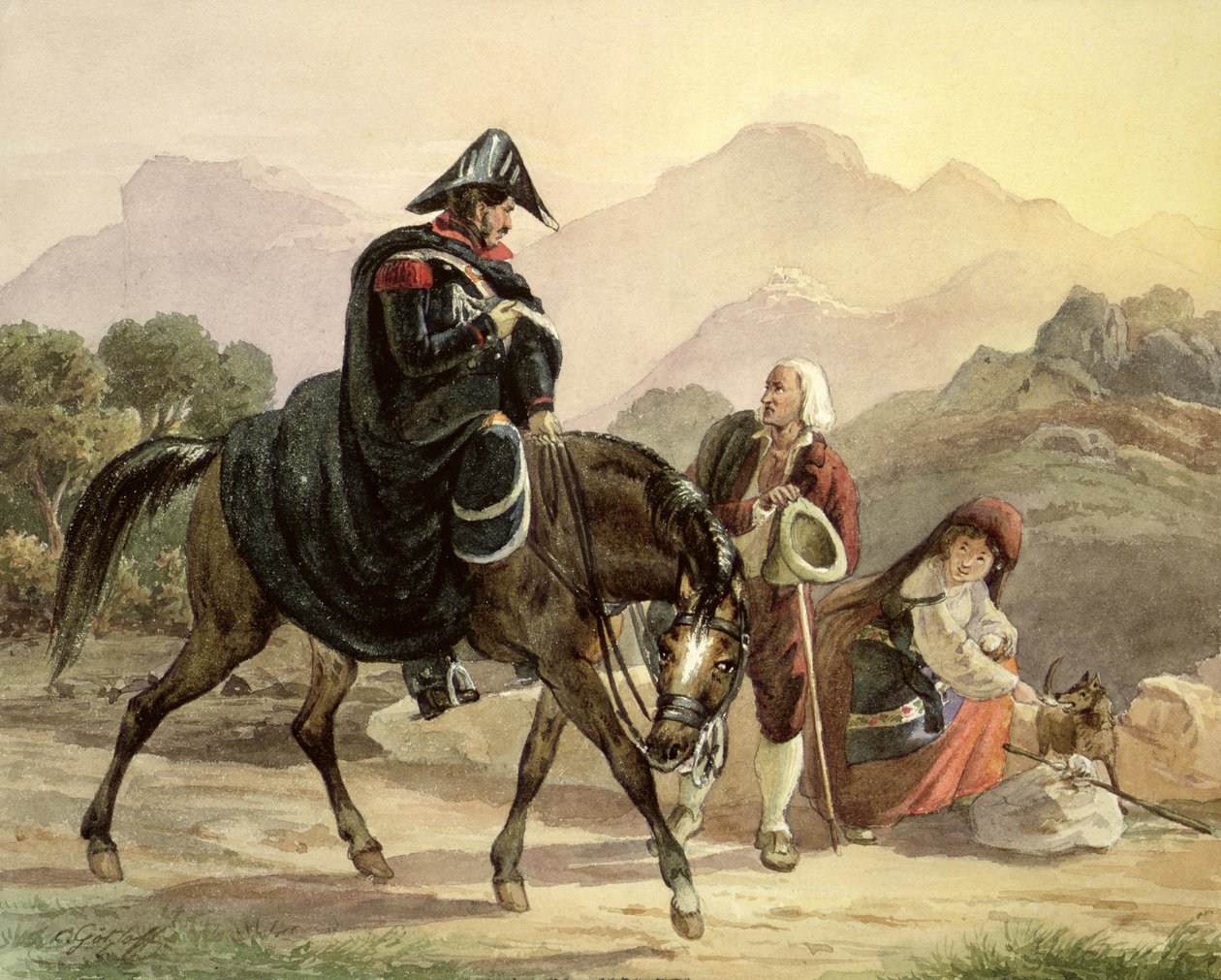 Policial italiano montado com gente rural, c.1830 de Carl Wilhelm Goetzloff