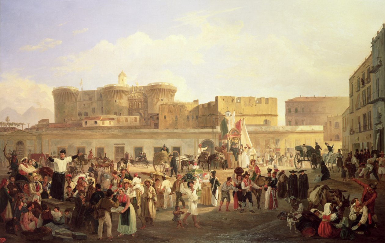 Vida Folclórica Napolitana no Largo di Castello, c.1850 de Carl Wilhelm Goetzloff