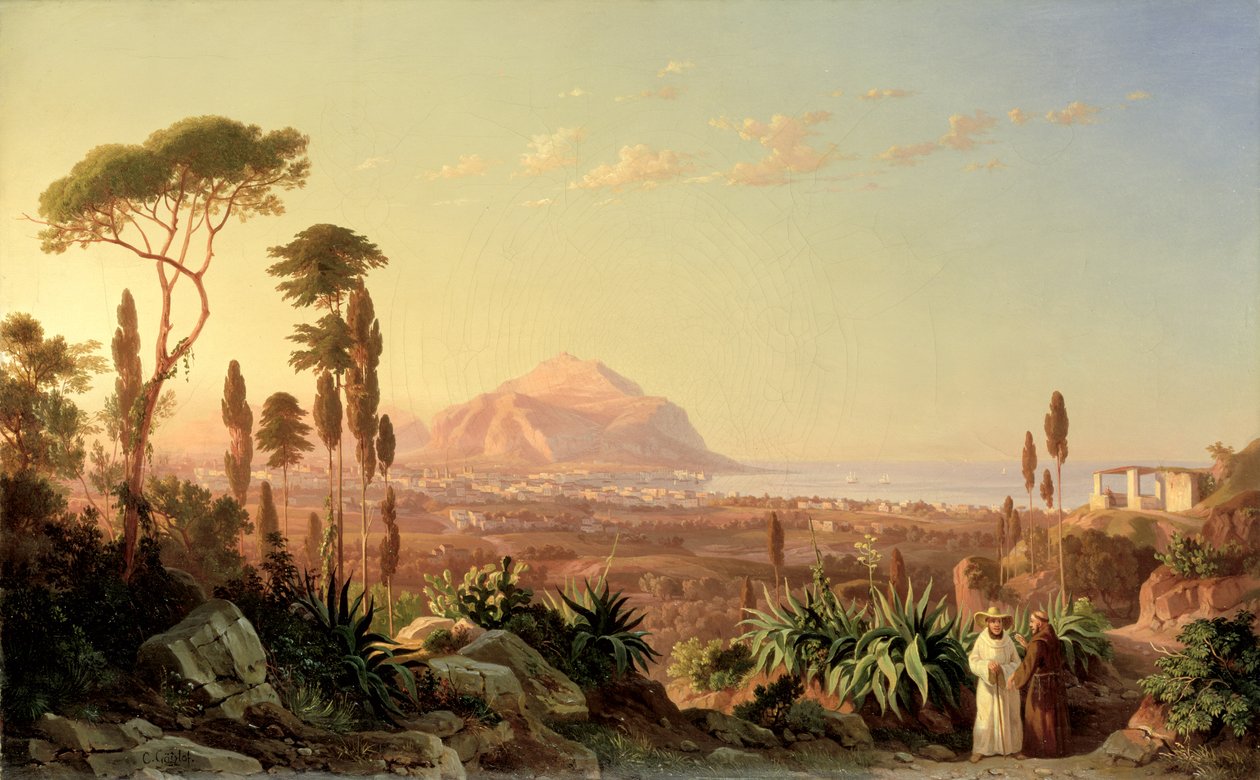 Palermo com o Monte Pellegrino, c.1850 de Carl Wilhelm Goetzloff