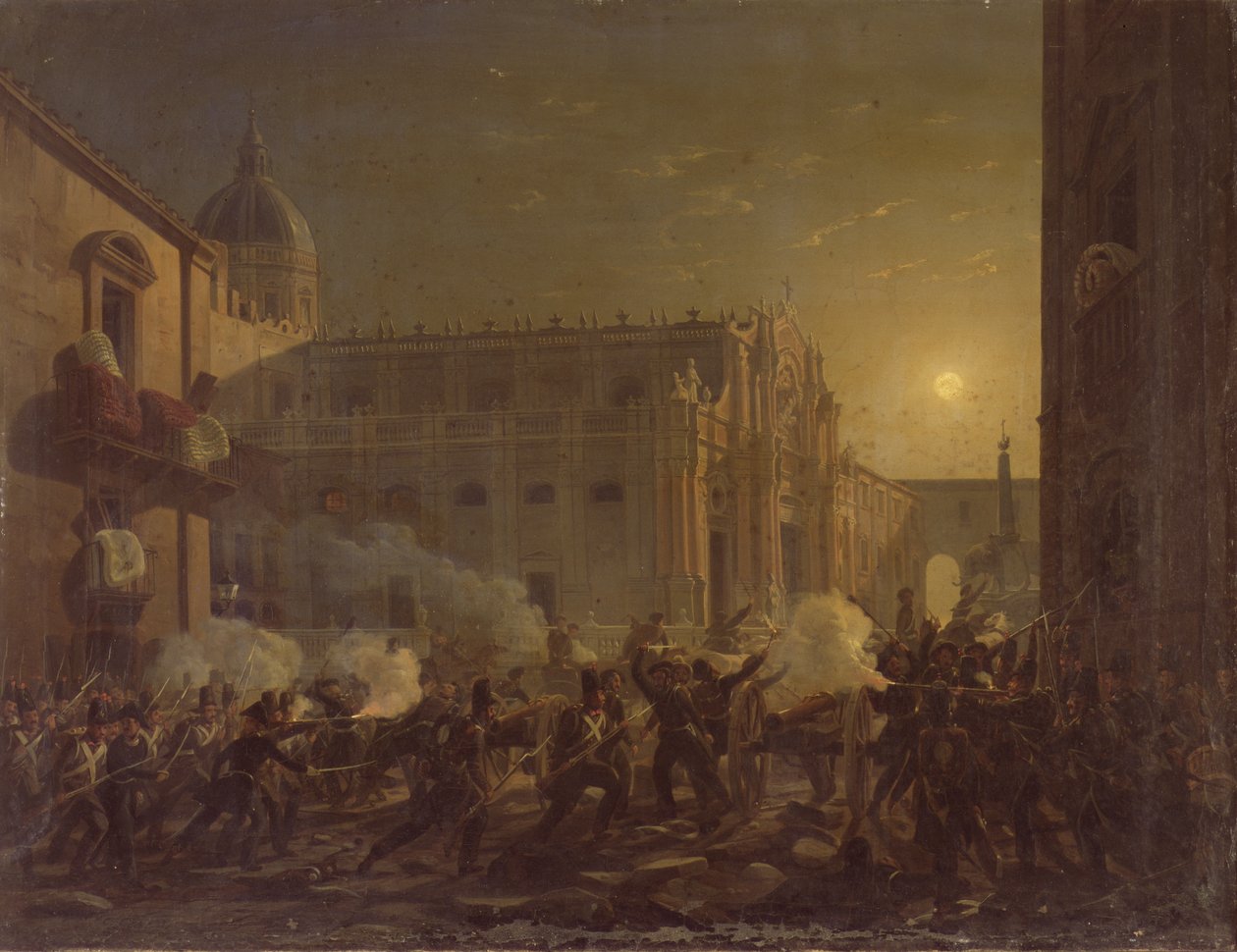 A queima de Catania após a conquista da cidade pelo Regimento de Berna em 1849, 1849 de Carl Wilhelm Goetzloff