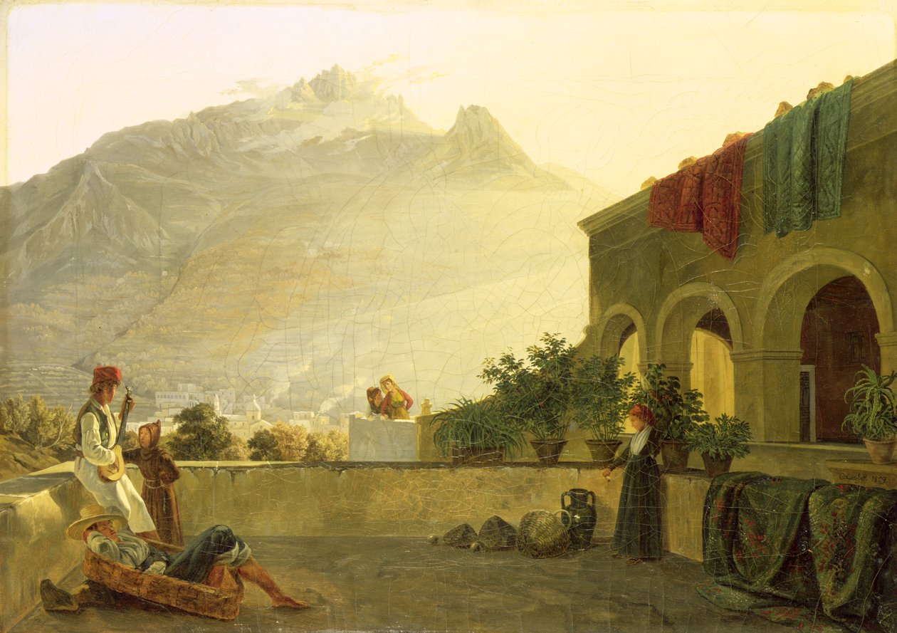 A Sentinela em Ischia, 1829 de Carl Wilhelm Goetzloff