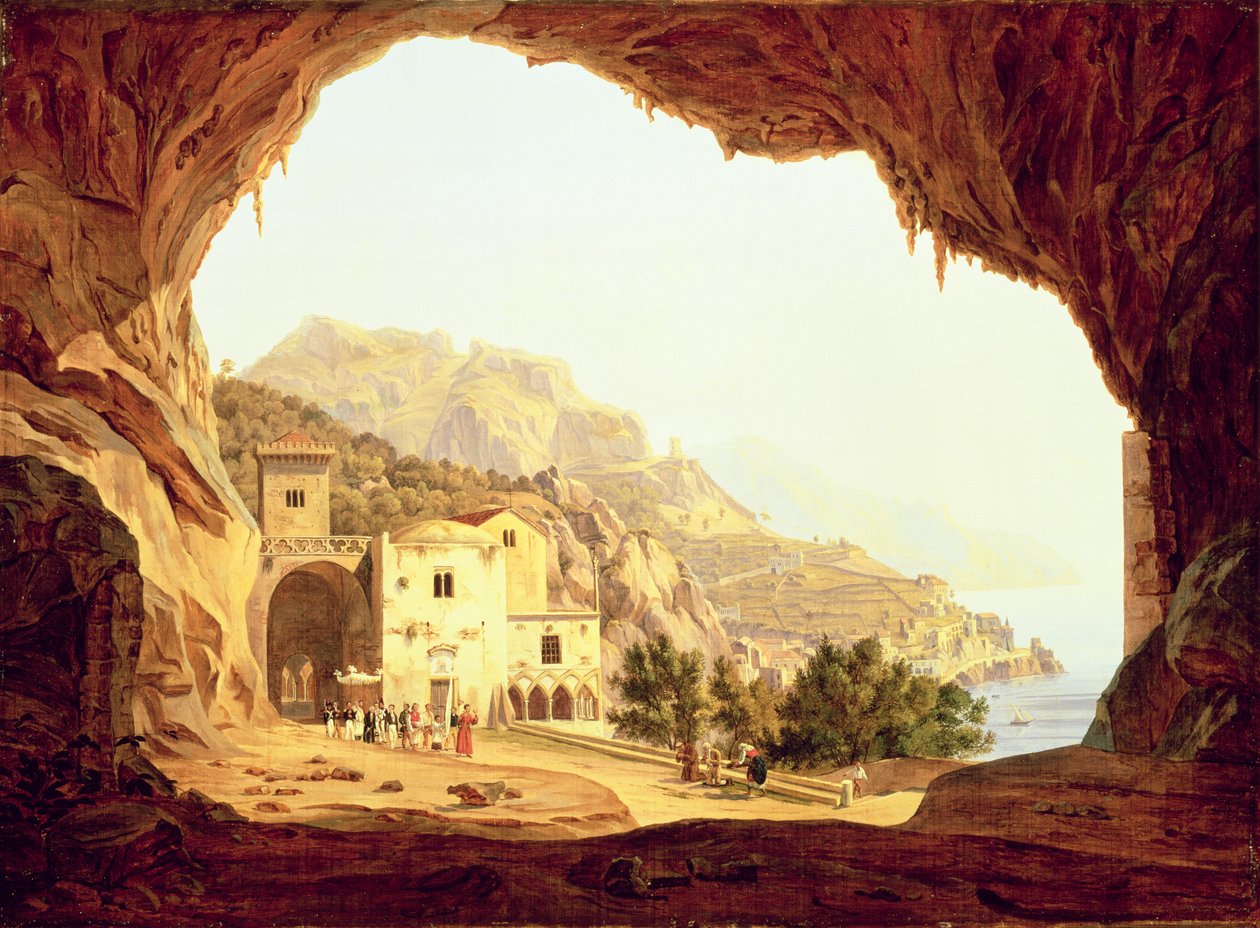 Vista de uma gruta sobre a costa de Amalfi, c.1842 de Carl Wilhelm Goetzloff