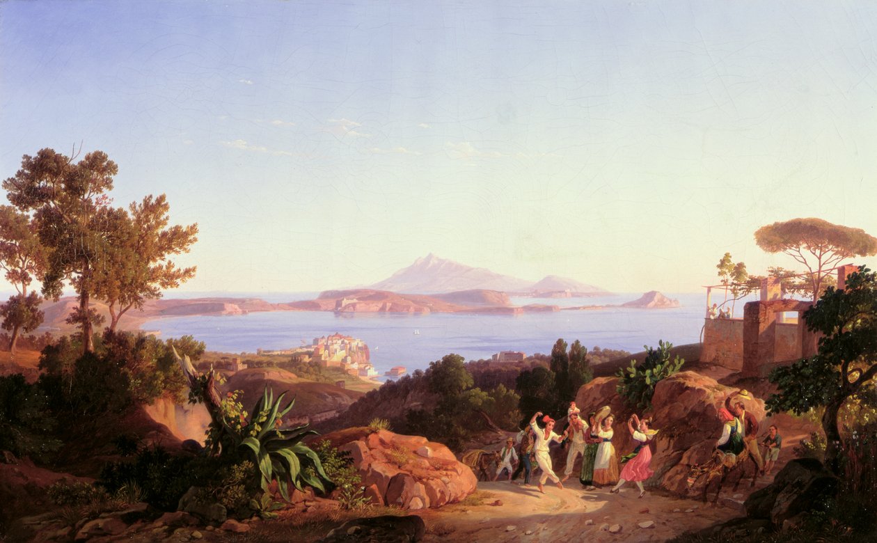 Vista do Golfo de Pozzuoli com o Monte Solfatara, c.1830 de Carl Wilhelm Goetzloff