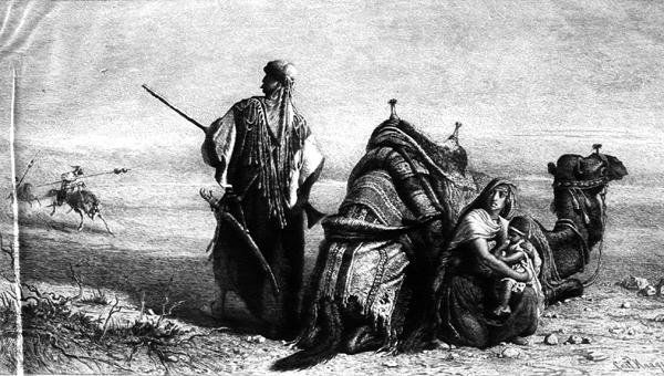 Beduínos no deserto, uma de uma coleção de seis gravuras após a artista (gravura) de Carl (after) Haag