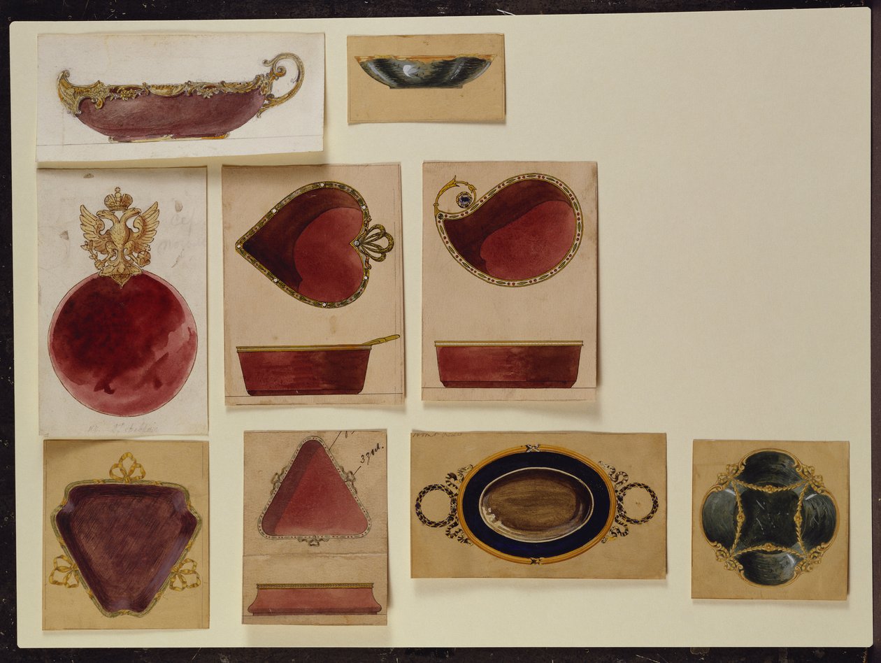 Coleção de designs de pratos, House of Carl Faberge (lápis e aquarela sobre papel) de Carl Fabergé