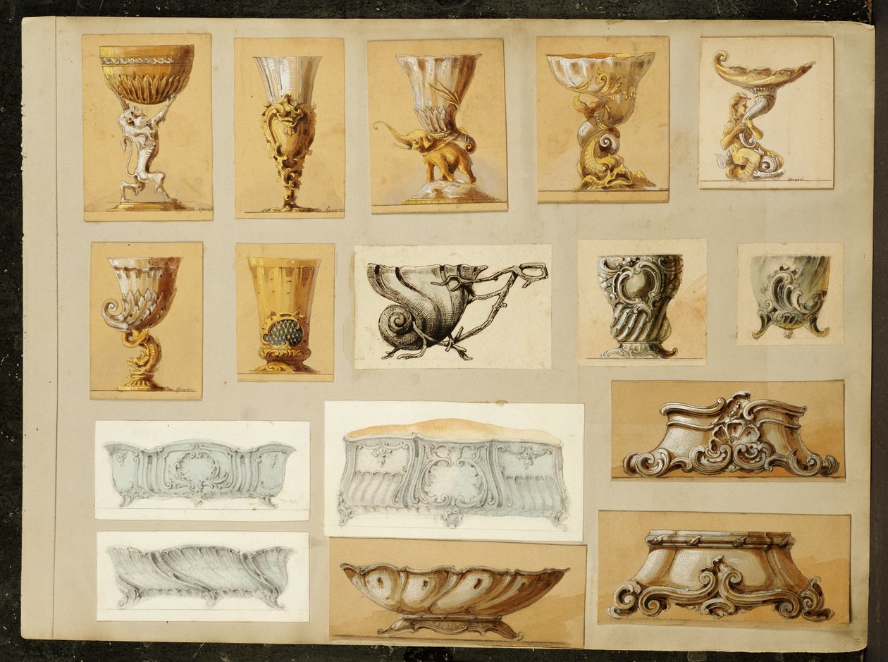Seleção de designs, House of Carl Faberge (lápis e aquarela realçados com branco e dourado no cartão) de Carl Fabergé