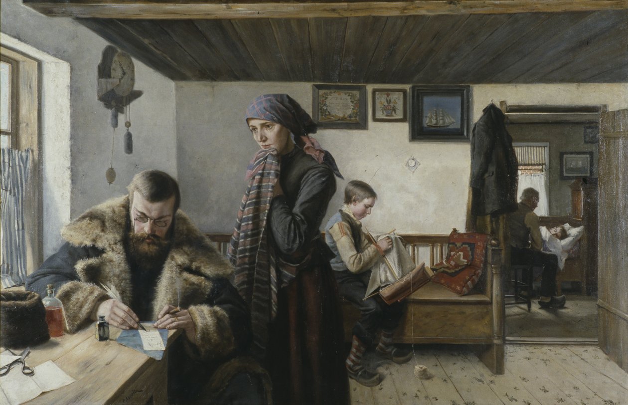 The Doctor Calls, c.1900 (óleo sobre tela) de Carl Aspelin