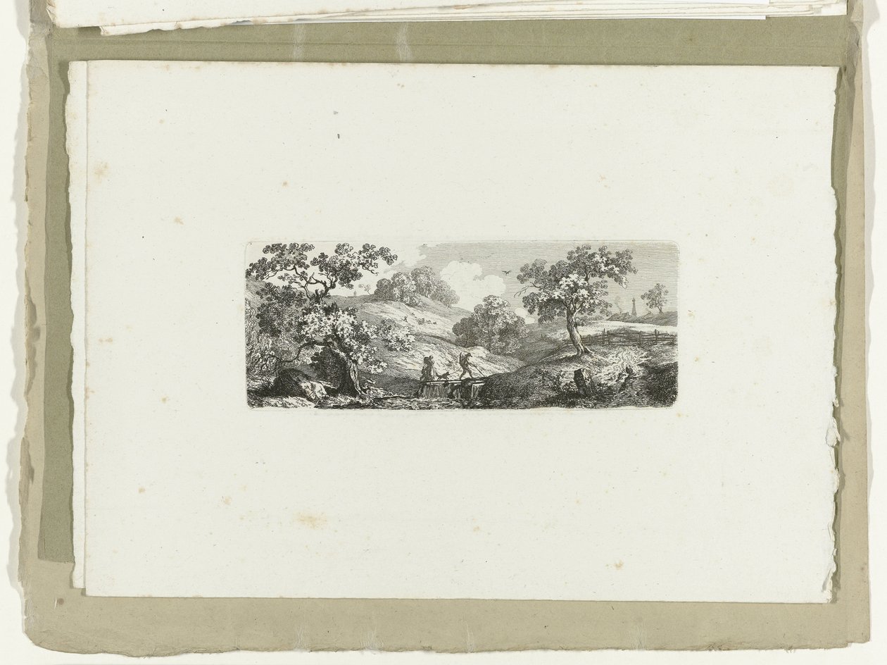 Viajantes por um riacho em uma paisagem montanhosa Dezesseis paisagens (título da série) de Carl August Lebschee