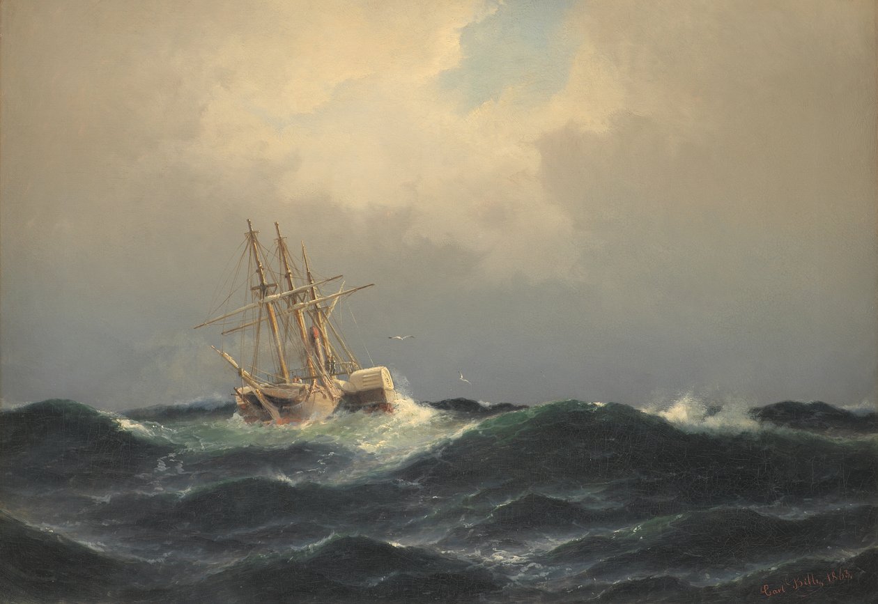 Um navio a vapor em uma tempestade no Oceano Atlântico de Carl Bille