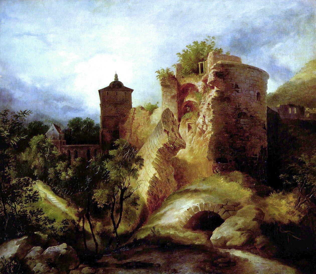 Alemão: Der gesprengte Turm des Heidelberger Schlosses A torre explodida do castelo de Heidelberg de Carl Blechen
