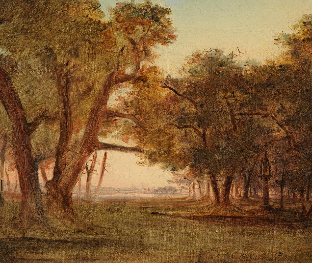 Paisagem florestal ao amanhecer de Carl Blechen