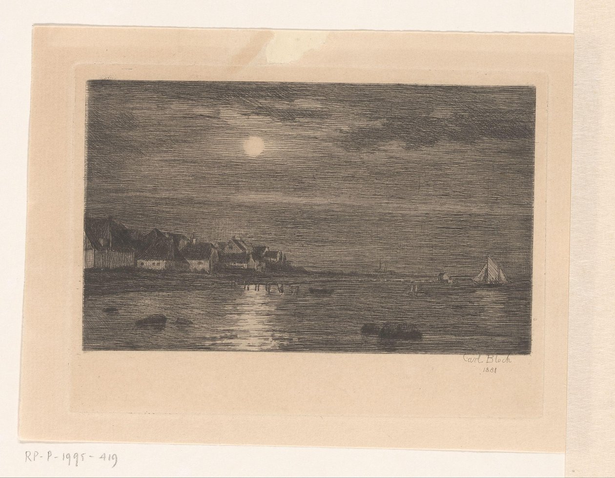 Aldeia junto à água, à luz da lua de Carl Bloch