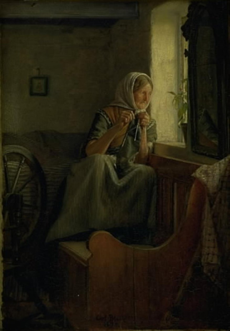 A esposa de um velho fazendeiro olhando pela janela de Carl Bloch