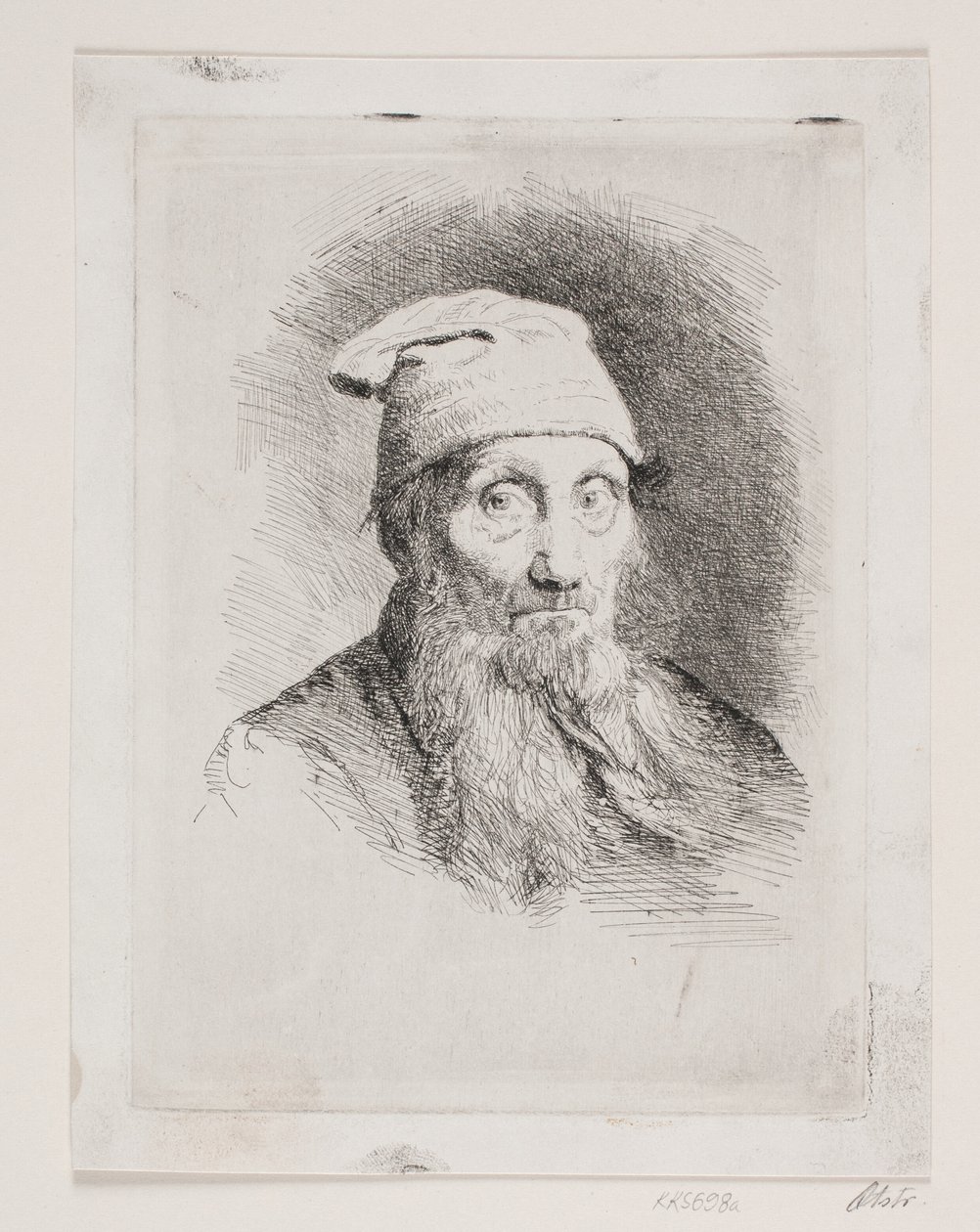 Um homem velho com um chapéu. Imagem do tórax de Carl Bloch