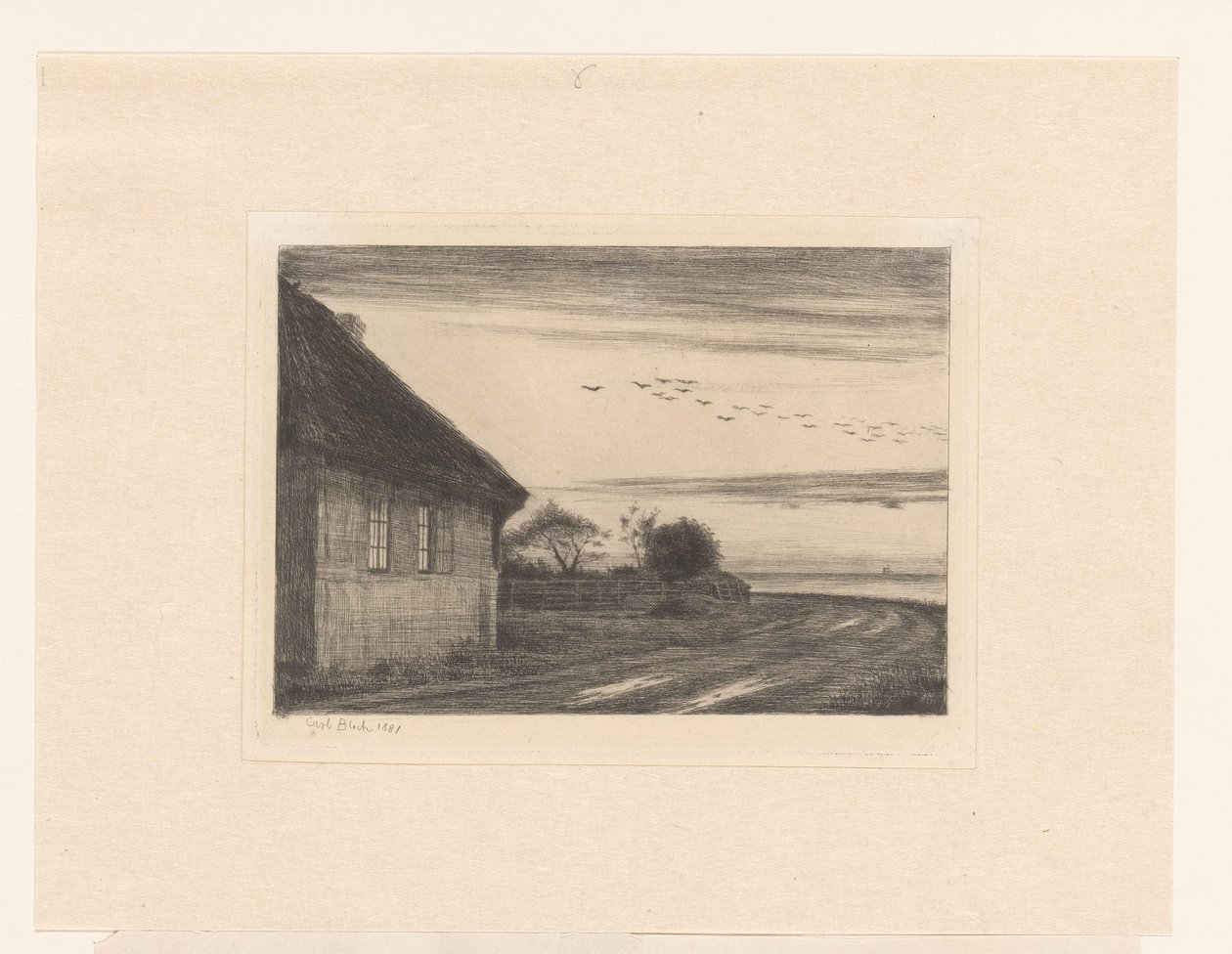 Casa na estrada do campo por água de Carl Bloch