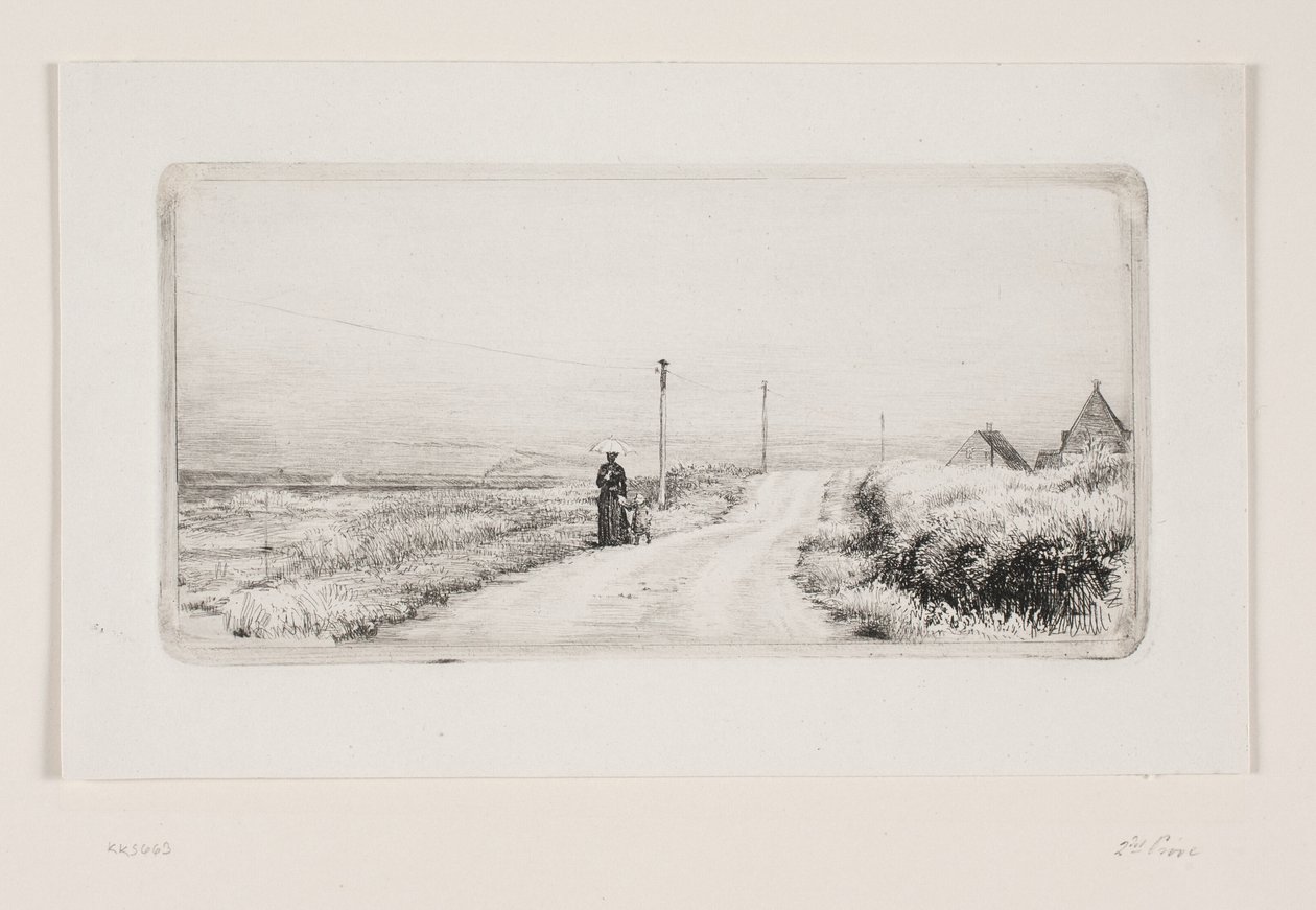 Estrada de campo com senhora de passeio. Tarde ensolarada de Carl Bloch