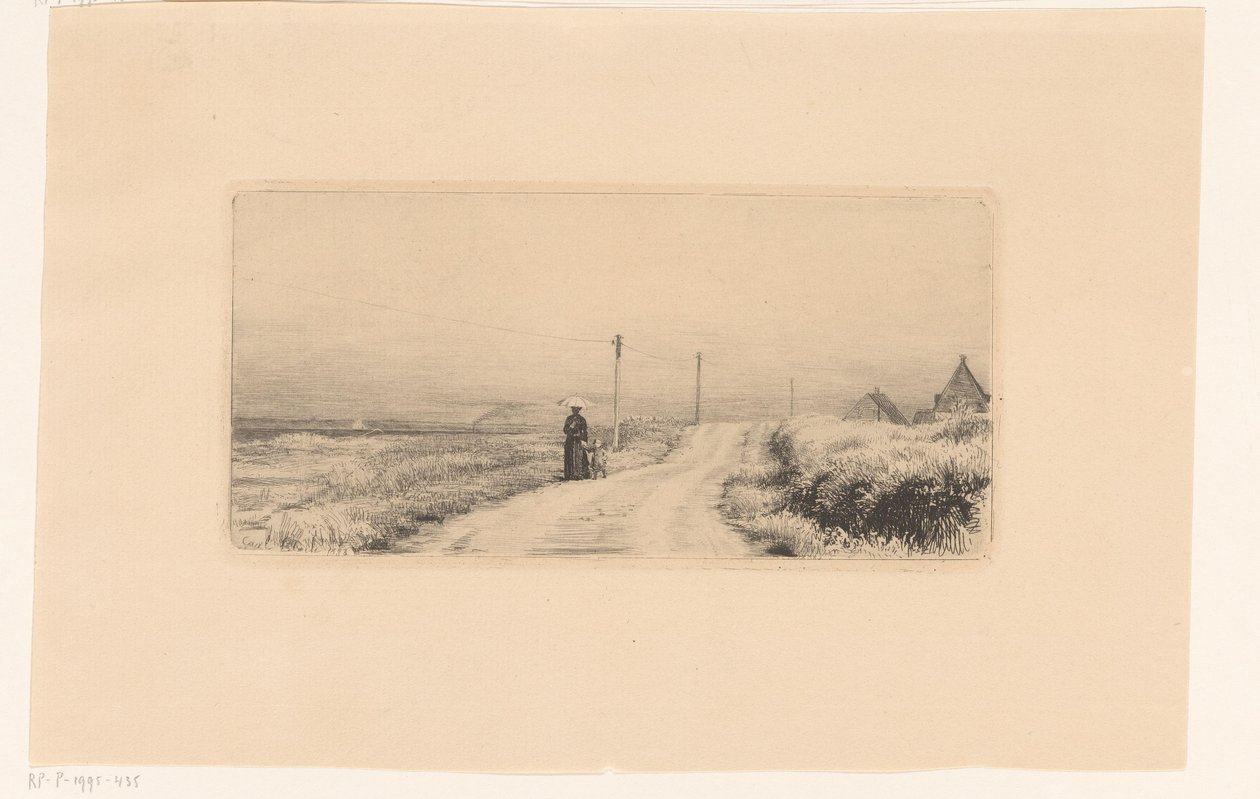 Estrada rural com senhora caminhante e criança de Carl Bloch
