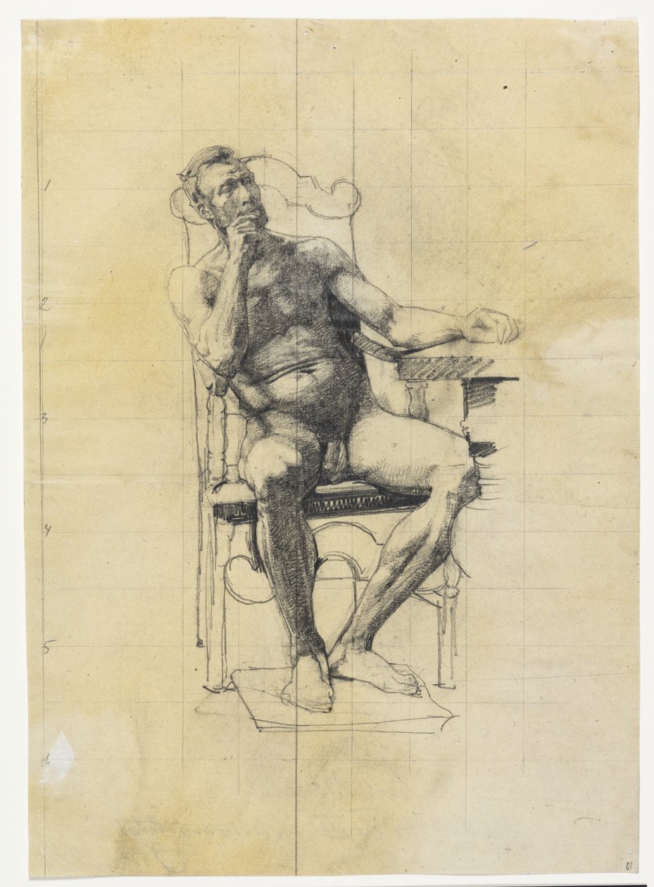 Figura modelo masculina. Estudo para a figura de Frederik III no retrato da Universidade 1887-89 de Carl Bloch